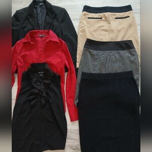 Lot X 6 Office Work Pencil Skirts Blazer Jacket Blouses Button Down Shirt Bundle